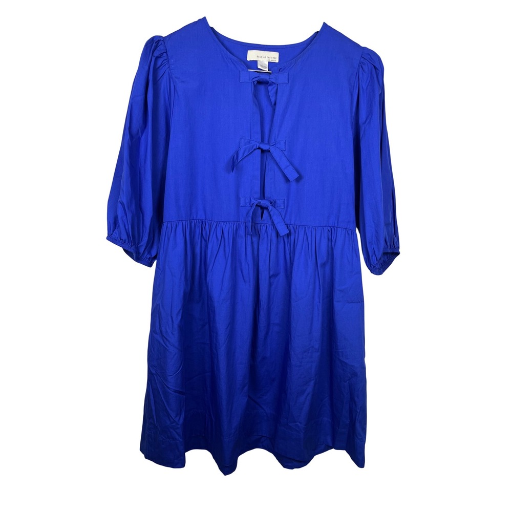 Band of the Free Coquette Royal Blue Bow Front Puff Sleeve Babydoll Dress L